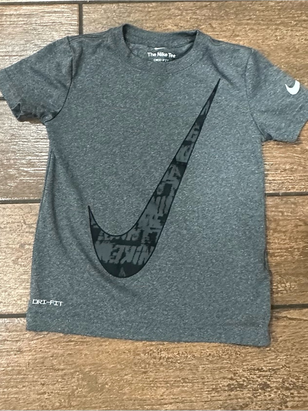 Nike Heather Gray Short Sleeve Dri-FIT Tee with Black Swoosh